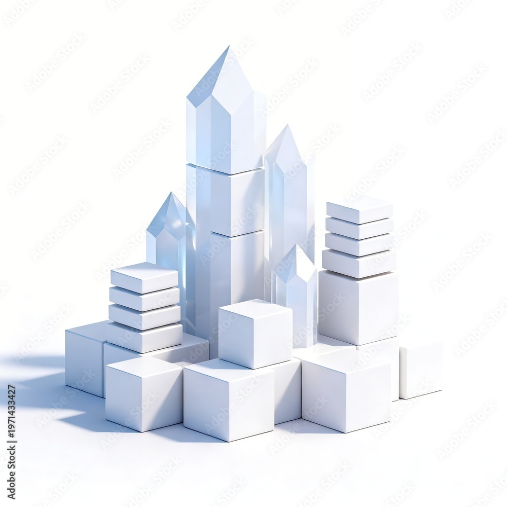Fototapeta premium White Geometric Buildings and Structures 3D Render