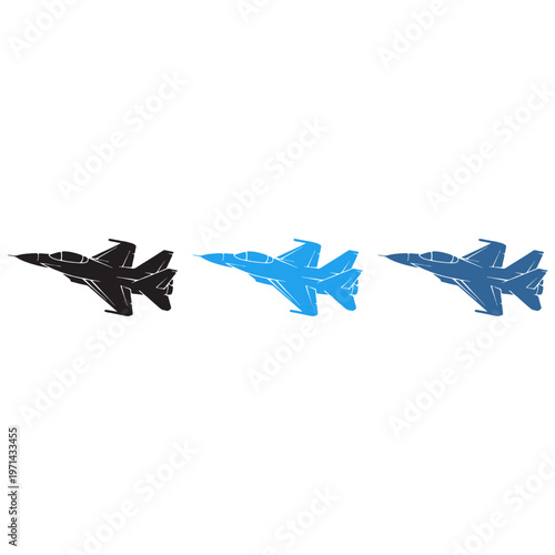  A powerful military F-16 fighter jet aircraft flies through the sky with its wings spread for a combat flight mission in this vector illustration aviation silhouette symbol of air war transport