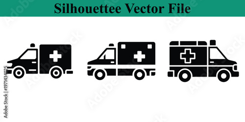 Ambulance icons in different styles and designs used for medical emergency transportation services