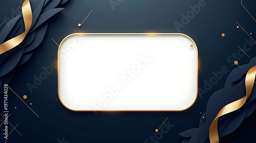 AI Generated Elegant Blue and Gold Abstract Frame Background with Modern Luxury Leaves and Ribbon Design