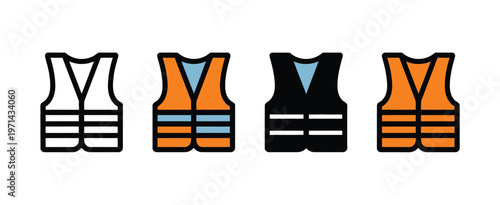 Reflective safety vest icon vector high-visibility construction jacket symbol for industrial protection work safety illustration design