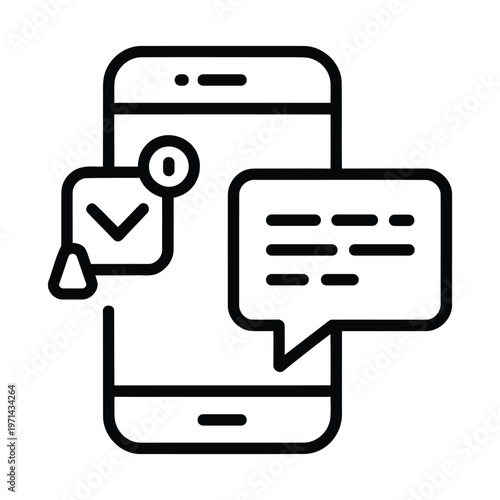 mobile app notification and checklist line icon eps showing smartphone task management messaging and user interaction in clean outline style for digital workflow