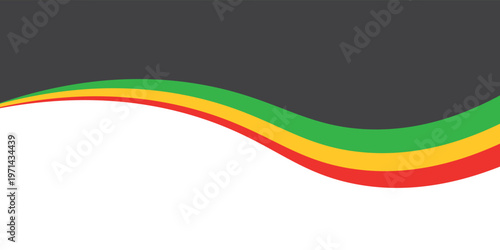 A vibrant abstract vector background featuring flowing wave shapes in Pan-African or reggae colors (red, yellow, green, and black). This clean design, 10eps