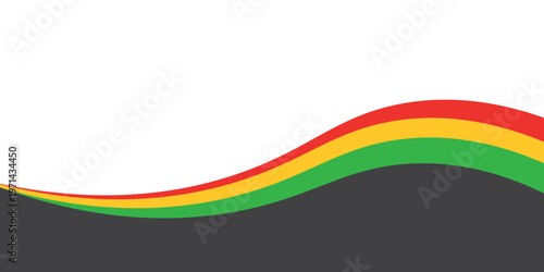 A vibrant abstract vector background featuring flowing wave shapes in Pan-African or reggae colors (red, yellow, green, and black). This clean design