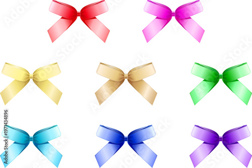 A collection of colorful bows on a white background