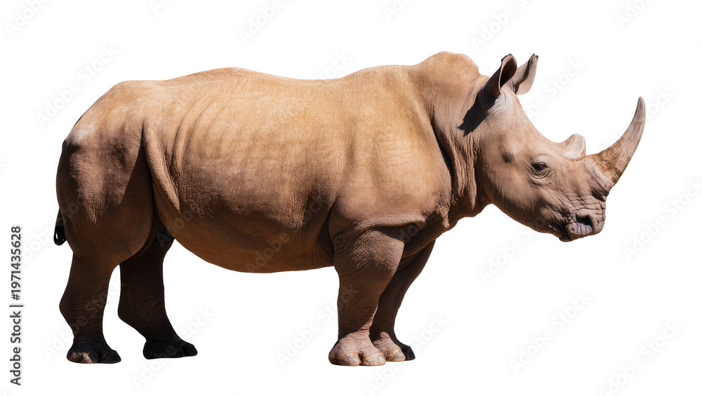 Fototapeta premium Large rhinoceros with thick skin and a prominent horn, isolated on transparent background