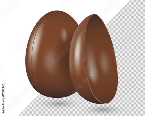 Tasty chocolate egg mockup vector template Isolated on transparent background. Milk Chocolate Icon. Whole, half egg. Sweet for Easter, packaging design, food themes