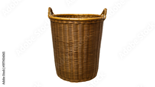 Εκτύπωση καμβά Tall woven wicker laundry basket with two handles, isolated on transparent backg