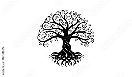 Canvastavla Geometric Tree of Life Silhouette Vector with Abstract Angular Branches Modern M