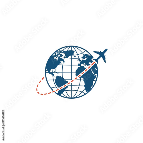 Globe and airplane icon travel and worldwide connectivity concept