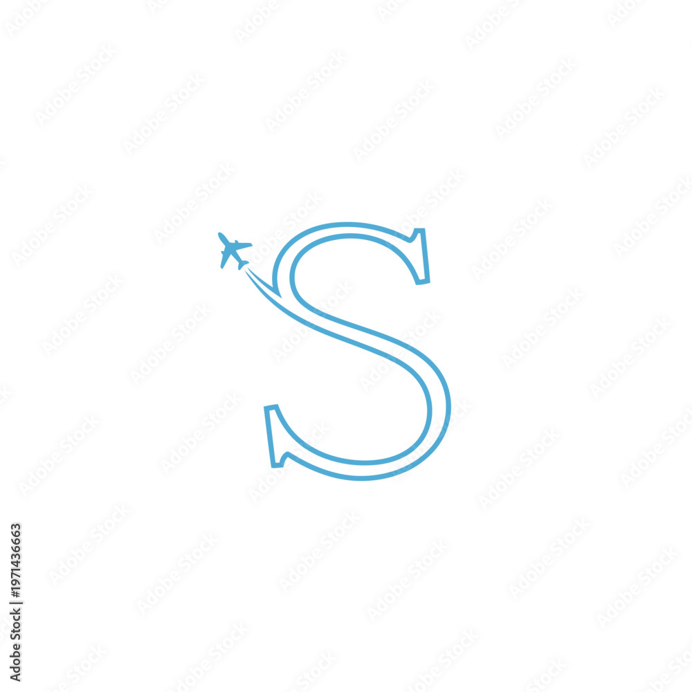 Obraz premium Letter s with airplane icon creative travel and aviation concept