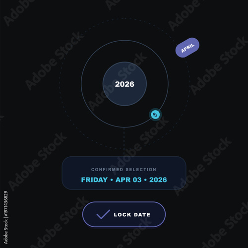 Futuristic calendar icon, date selection concept, digital scheduling, 2026 timeline vector