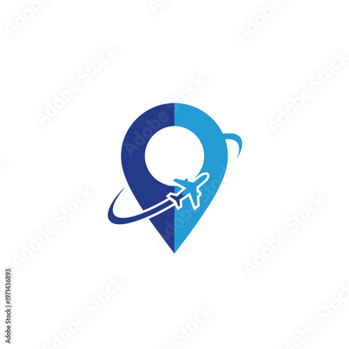 Travel location symbol illustration design blue airplane and map pin icon