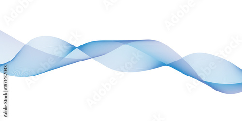 Abstract blue satin ribbon vector illustration featuring a smooth wave design with digital gradient lines on a white background