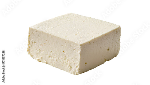 Firm white tofu block with porous texture, isolated on transparent background