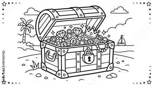 Treasure chest filled with gold coins.