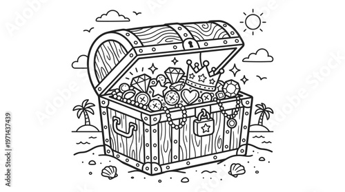 Treasure chest filled with gold coins.