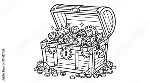 Open Treasure Chest Full of Coins.