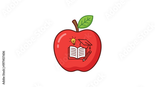 Red Apple With Open Book Inside.