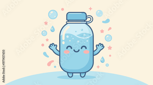 Smiling Water Bottle Character Design.