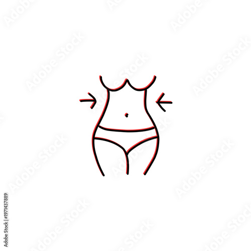 Minimalist line icon vector showing a slim waist with arrows pointing inward. Ideal for health, fitness, weight loss, dieting, and body contouring medical or beauty services.