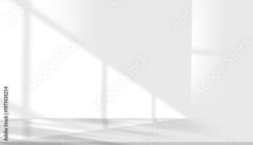 Soft window light casting shadows on a clean white wall with subtle depth and copy space. Minimal modern background ideal for interior design, branding, lifestyle, and product display