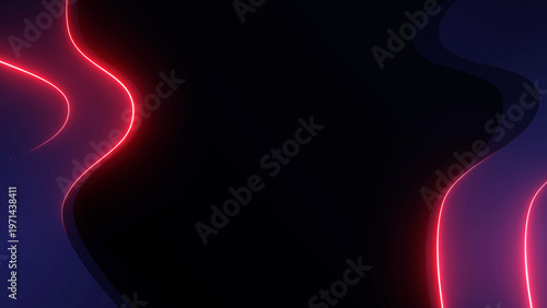 Fotografi Red neon curved waves glowing on dark gradient background