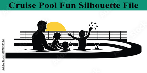 Family fun in cruise ship pool at sunset  people enjoying vacation time together
