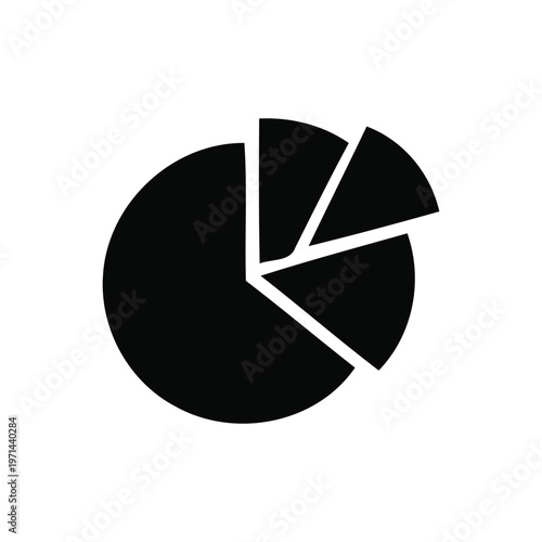 A black pie chart graphic representing data analysis and statistical information on a transparent background.