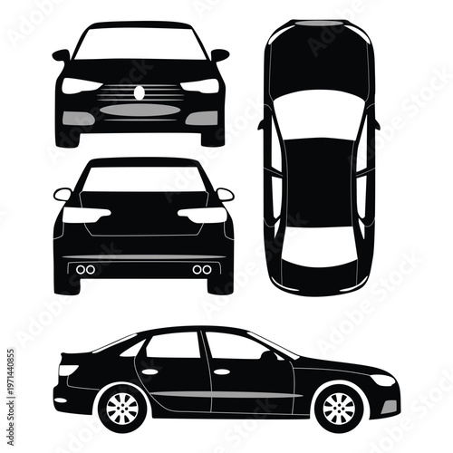 Car symbols frontal car icons silhouette vector flat illustration design on a white background