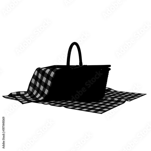 Silhouette Of A Black Bag With A Checkered Cloth Inside Silhouette