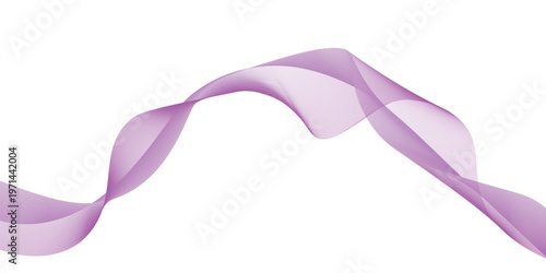 A graceful pink satin ribbon design creates a silk wave pattern with purple smoke swirls and light motion curves against an isolated white background illustration