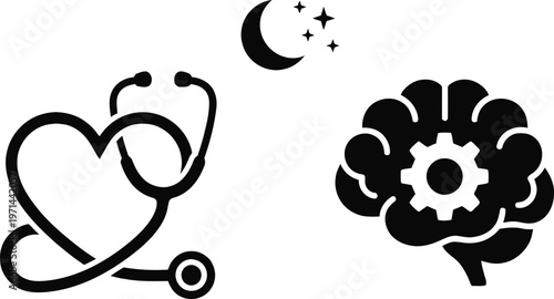 Symbolic representation of health, wellness, and mental care under the night sky