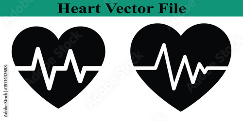 Heart rate icons with ecg line on white background