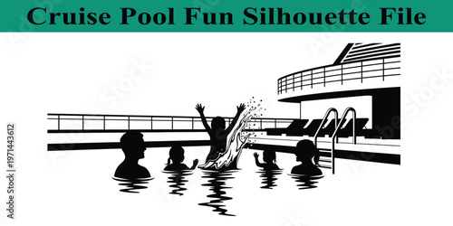 Silhouette of people having fun in cruise ship swimming pool on vacation day