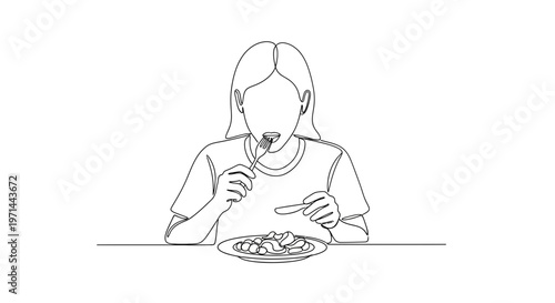 Woman eating at a table alone.