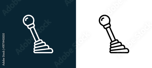 Two-color shift stick outline icon pair in black and white, editable stroke vector illustration for web, mobile apps, UI design, branding, and print from motor sports