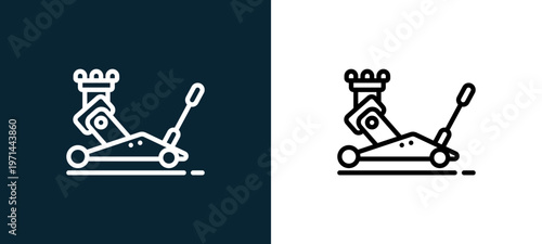 Two-color jack outline icon pair in black and white, editable stroke vector illustration for web, mobile apps, UI design, branding, and print from motor sports