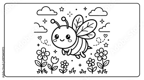 Tableau sur toile Smiling Bee Flying Near Flowers.