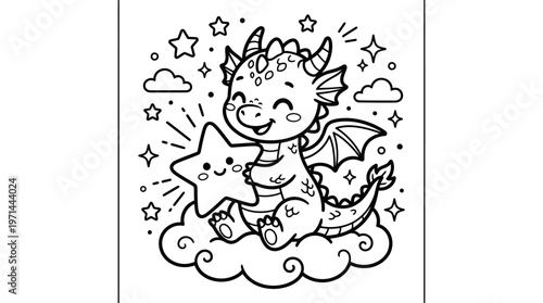 Smiling Dragon Sitting on Cloud.