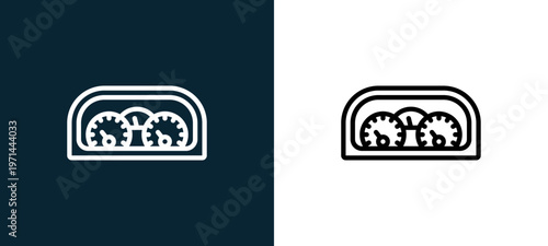 Two-color dashboard outline icon pair in black and white, editable stroke vector illustration for web, mobile apps, UI design, branding, and print from motor sports