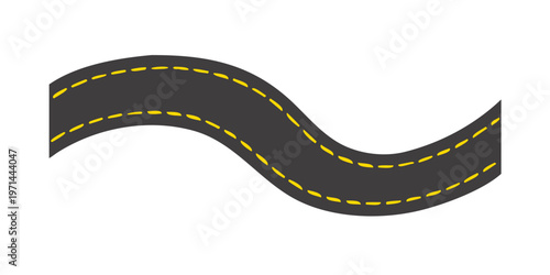 Curved road with yellow stripes on a white background for design concept
