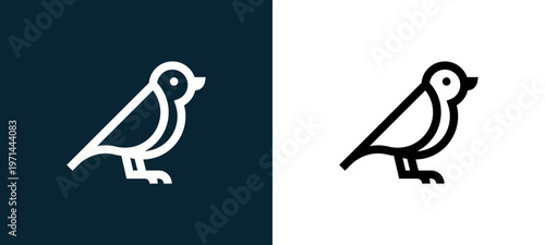 Two-color bird outline icon pair in black and white, editable stroke vector illustration for web, mobile apps, UI design, branding, and print from nature