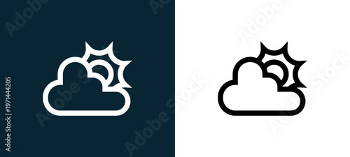 Two-color cloudy outline icon pair in black and white, editable stroke vector illustration for web, mobile apps, UI design, branding, and print from nature