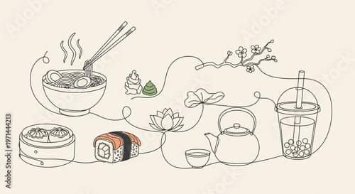 Japanese food and drink items sushi.