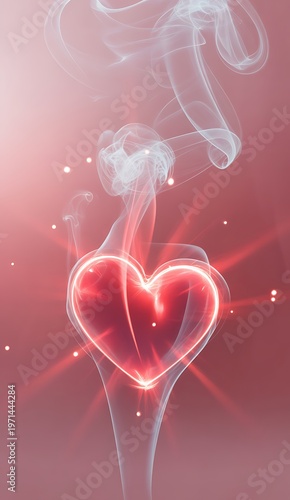 Glowing heart with smoke trails in pink and blue neon light abstract concept