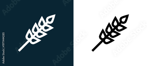 Two-color wheat outline icon pair in black and white, editable stroke vector illustration for web, mobile apps, UI design, branding, and print from nature