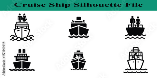 Six different cruise ship silhouettes on white background for graphic design use