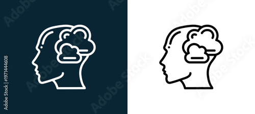 Two-color dreaming outline icon pair in black and white, editable stroke vector illustration for web, mobile apps, UI design, branding, and print from human mind