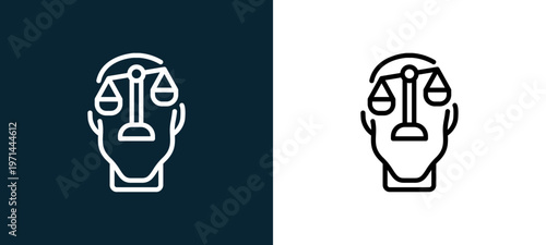 Two-color law outline icon pair in black and white, editable stroke vector illustration for web, mobile apps, UI design, branding, and print from human mind